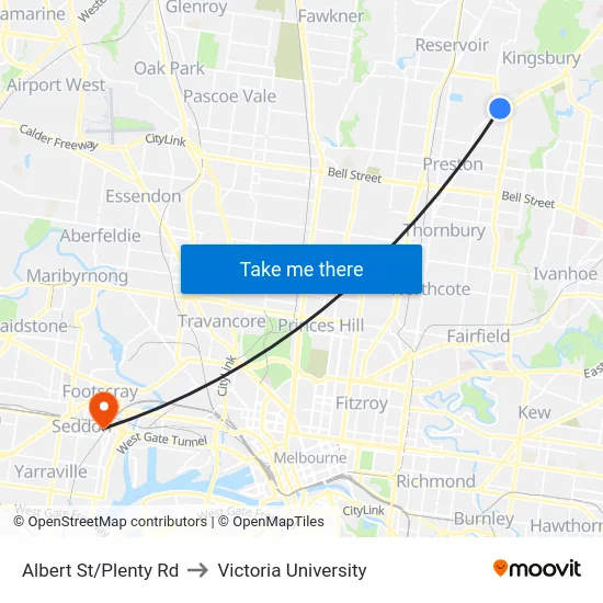 Albert St/Plenty Rd to Victoria University map