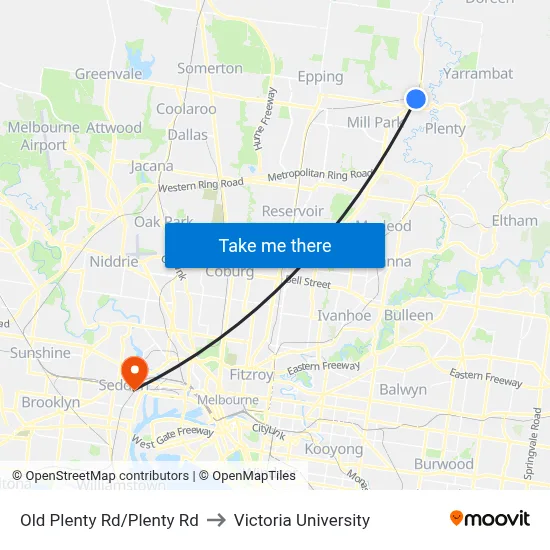 Old Plenty Rd/Plenty Rd to Victoria University map