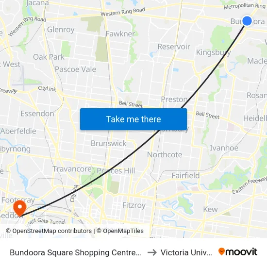 Bundoora Square Shopping Centre/Plenty Rd to Victoria University map