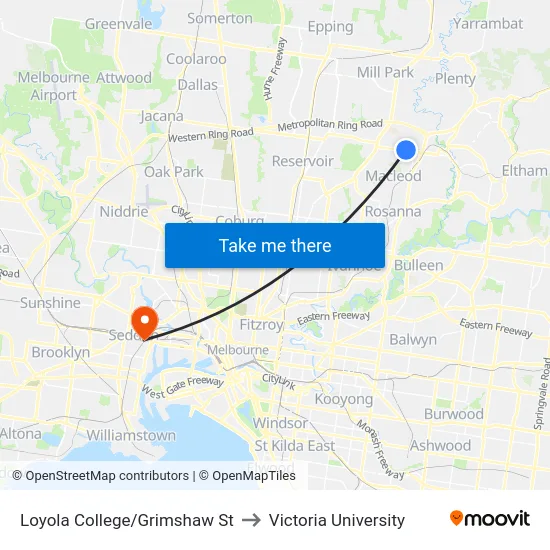 Loyola College/Grimshaw St to Victoria University map