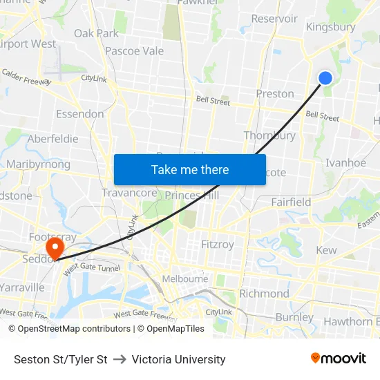 Seston St/Tyler St to Victoria University map