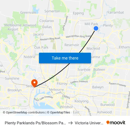 Plenty Parklands Ps/Blossom Park Dr to Victoria University map