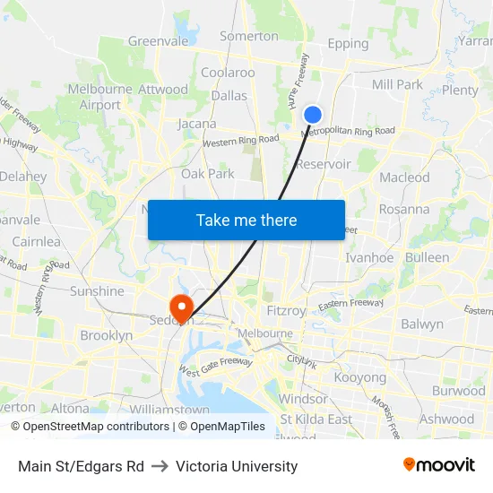 Main St/Edgars Rd to Victoria University map