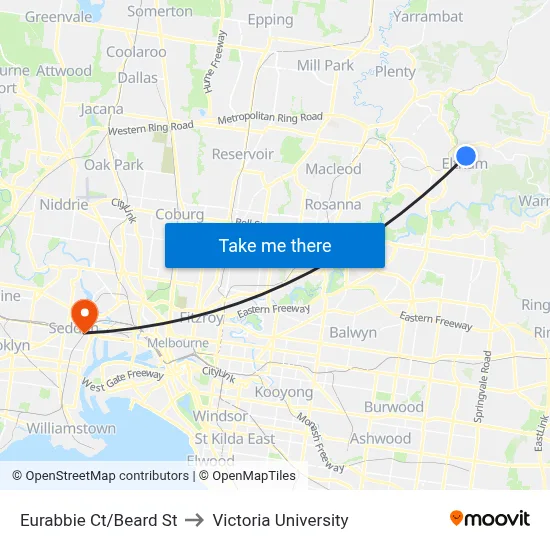 Eurabbie Ct/Beard St to Victoria University map