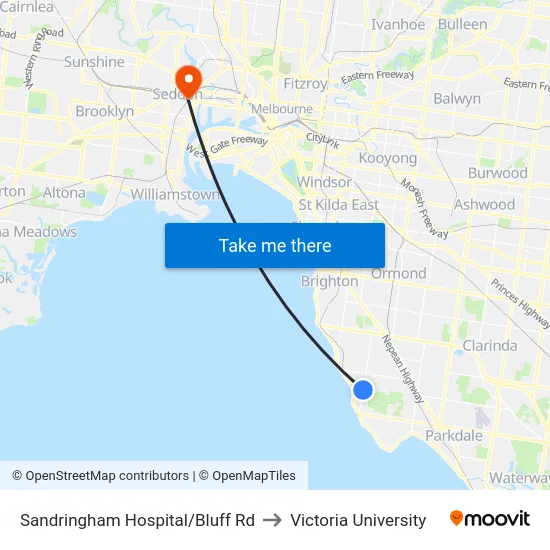 Sandringham Hospital/Bluff Rd to Victoria University map