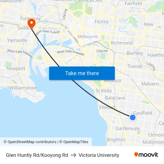 Glen Huntly Rd/Kooyong Rd to Victoria University map