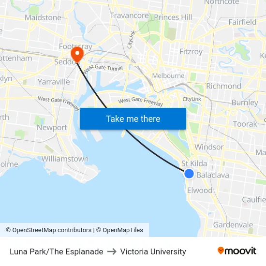 Luna Park/The Esplanade to Victoria University map