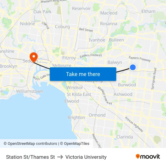 Station St/Thames St to Victoria University map