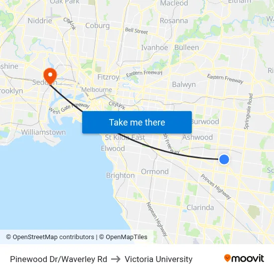 Pinewood Dr/Waverley Rd to Victoria University map