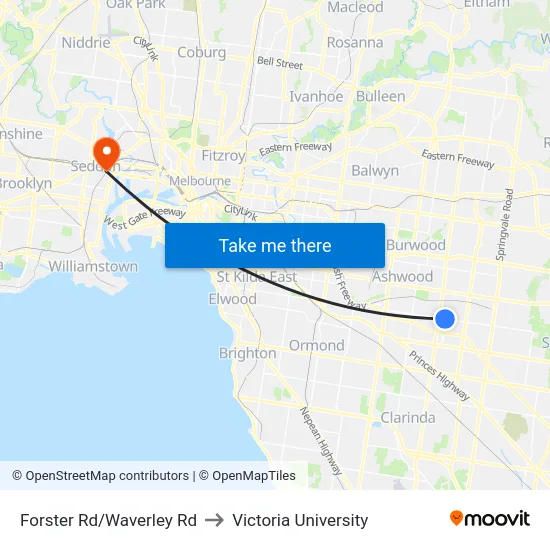 Forster Rd/Waverley Rd to Victoria University map