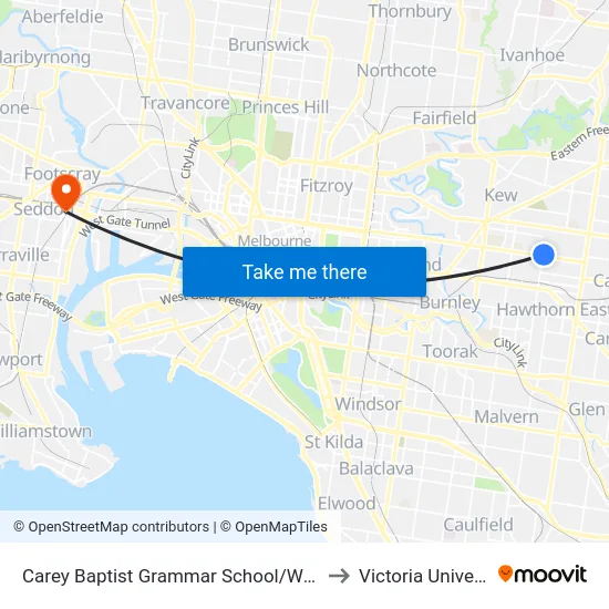Carey Baptist Grammar School/Wrixon St to Victoria University map