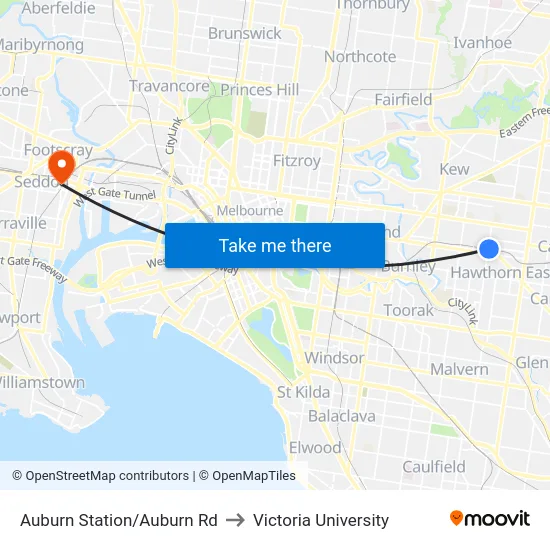 Auburn Station/Auburn Rd to Victoria University map