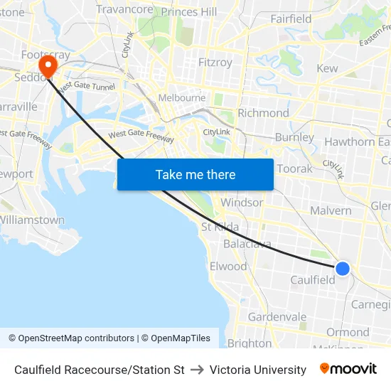 Caulfield Racecourse/Station St to Victoria University map