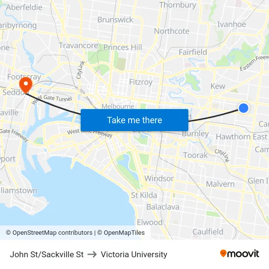 John St/Sackville St to Victoria University map