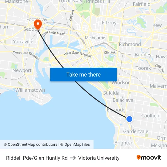 Riddell Pde/Glen Huntly Rd to Victoria University map