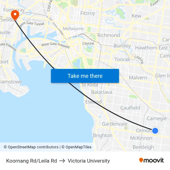 Koornang Rd/Leila Rd to Victoria University map