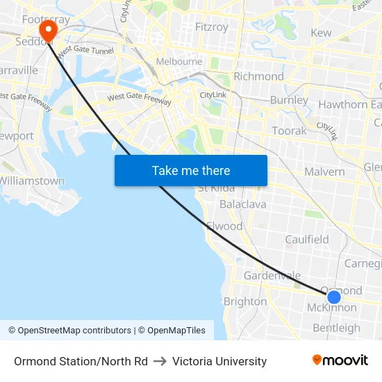Ormond Station/North Rd to Victoria University map