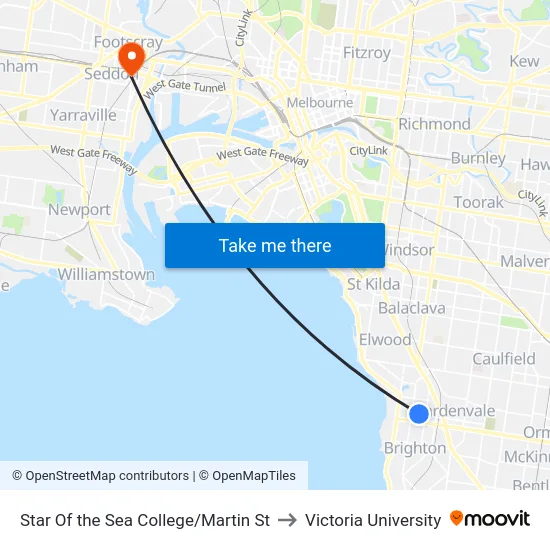 Star Of the Sea College/Martin St to Victoria University map