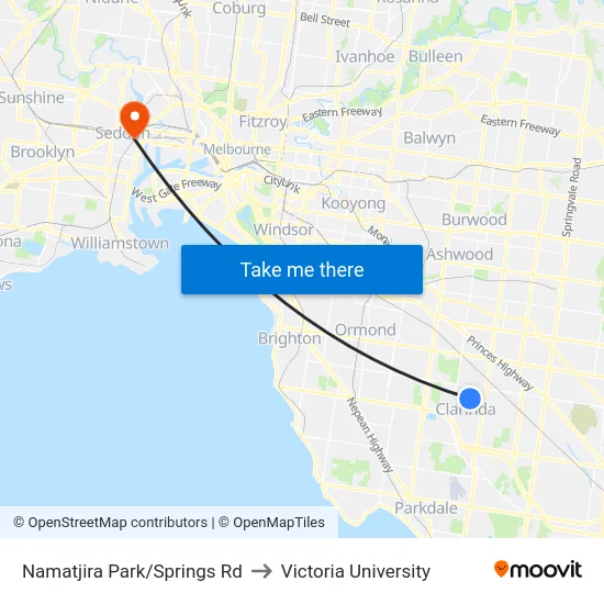 Namatjira Park/Springs Rd to Victoria University map