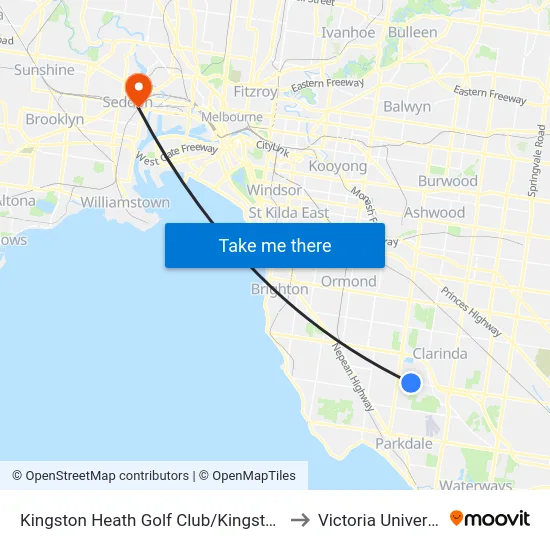 Kingston Heath Golf Club/Kingston Rd to Victoria University map