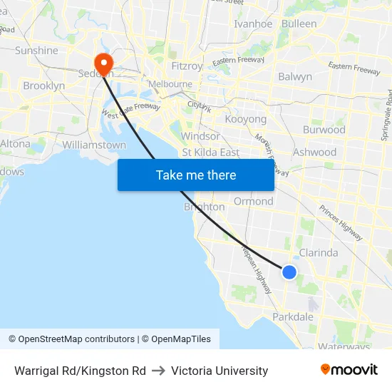 Warrigal Rd/Kingston Rd to Victoria University map
