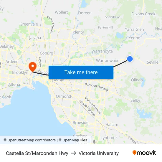Castella St/Maroondah Hwy to Victoria University map
