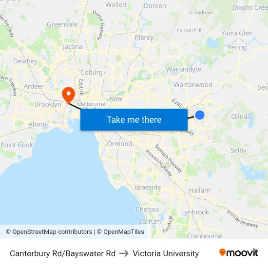Canterbury Rd/Bayswater Rd to Victoria University map