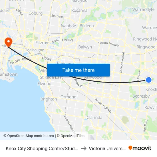 Knox City Shopping Centre/Stud Rd to Victoria University map
