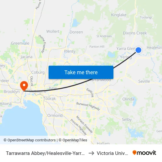 Tarrawarra Abbey/Healesville-Yarra Glen Rd to Victoria University map