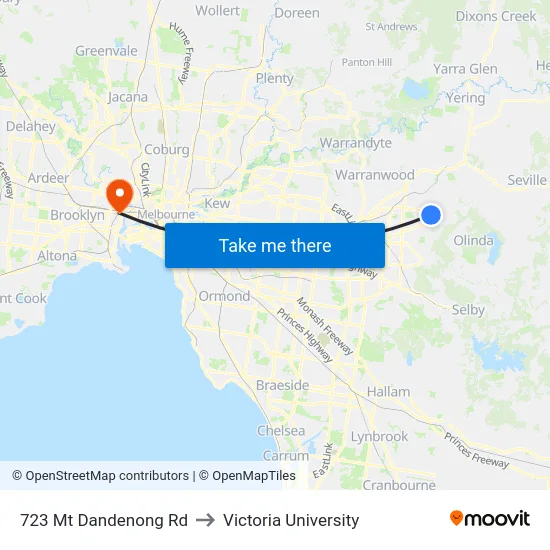 723 Mt Dandenong Rd to Victoria University map