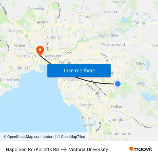 Napoleon Rd/Kelletts Rd to Victoria University map
