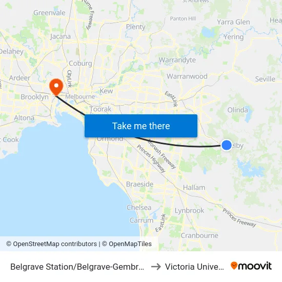 Belgrave Station/Belgrave-Gembrook Rd to Victoria University map