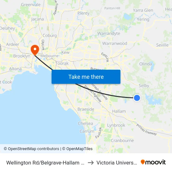 Wellington Rd/Belgrave-Hallam Rd to Victoria University map