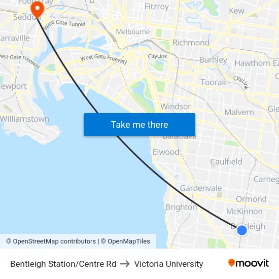 Bentleigh Station/Centre Rd to Victoria University map