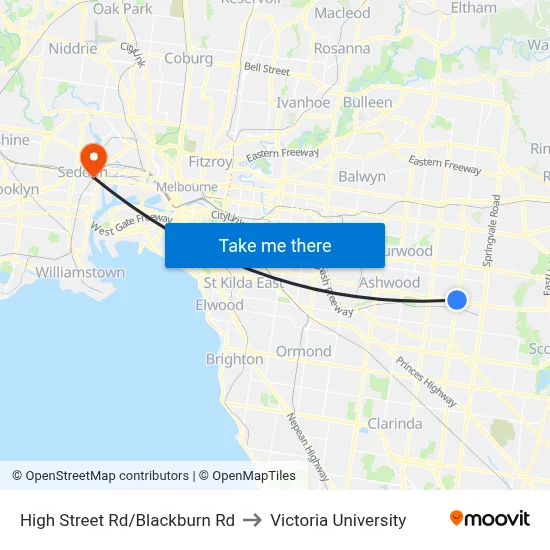 High Street Rd/Blackburn Rd to Victoria University map