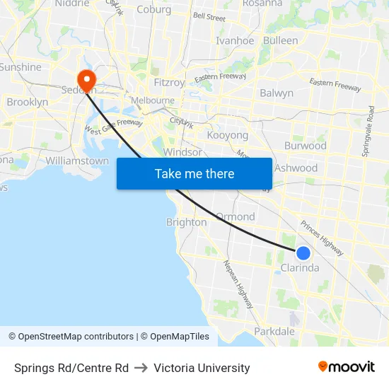 Springs Rd/Centre Rd to Victoria University map