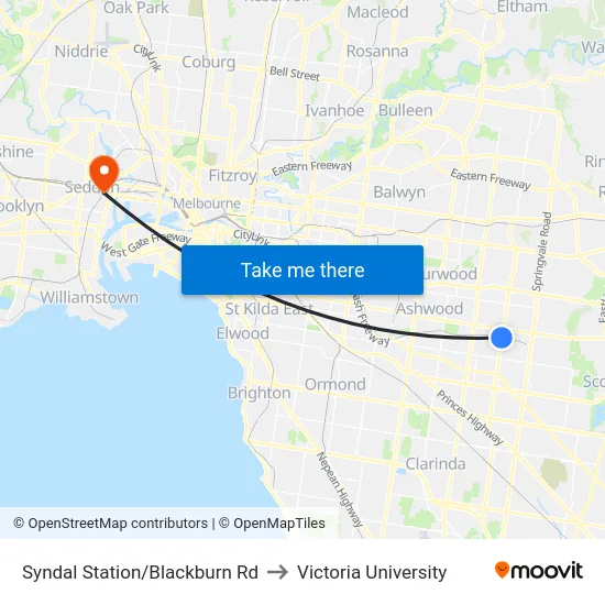 Syndal Station/Blackburn Rd to Victoria University map