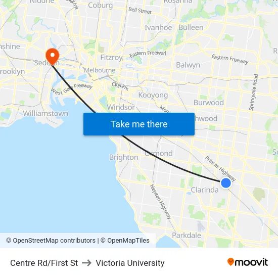 Centre Rd/First St to Victoria University map