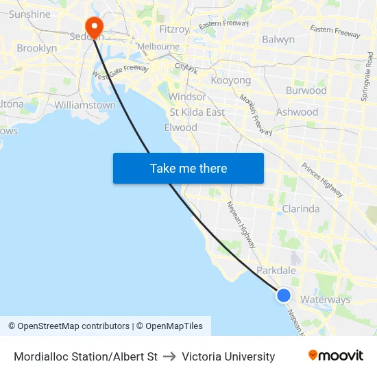 Mordialloc Station/Albert St to Victoria University map