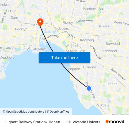 Highett Railway Station/Highett Rd to Victoria University map