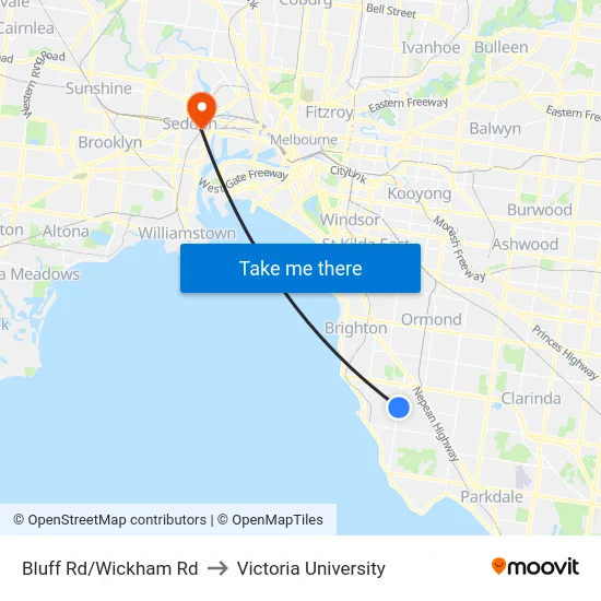 Bluff Rd/Wickham Rd to Victoria University map