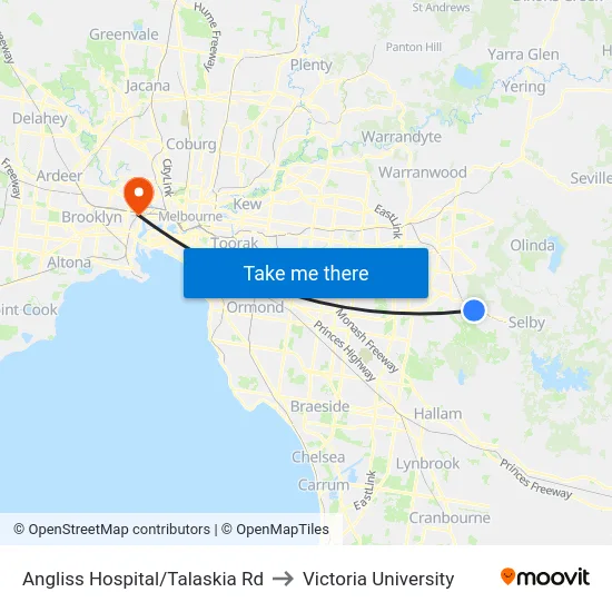 Angliss Hospital/Talaskia Rd to Victoria University map