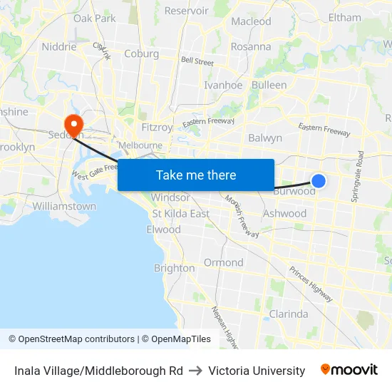 Inala Village/Middleborough Rd to Victoria University map