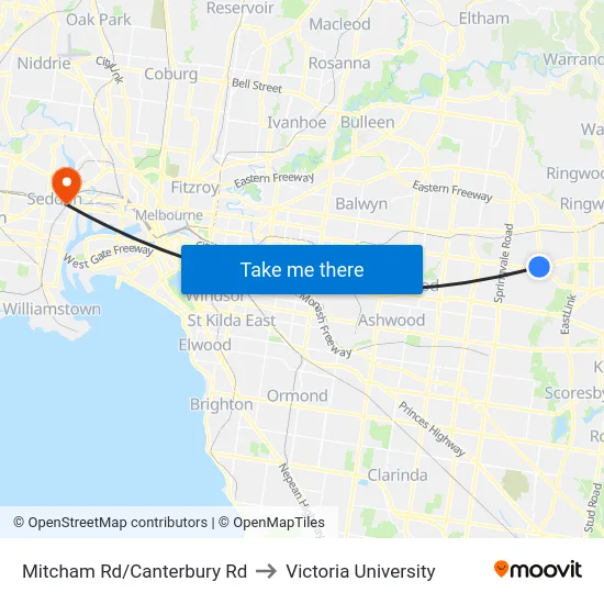 Mitcham Rd/Canterbury Rd to Victoria University map