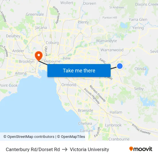 Canterbury Rd/Dorset Rd to Victoria University map