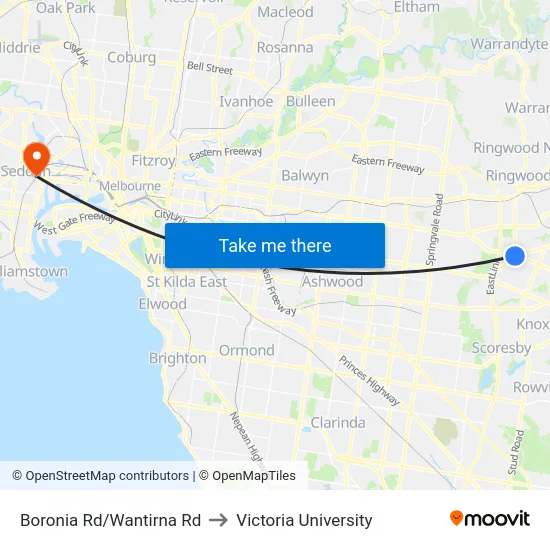 Boronia Rd/Wantirna Rd to Victoria University map