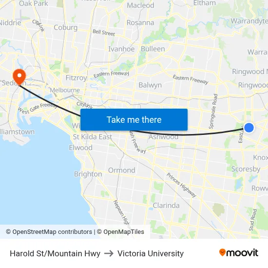 Harold St/Mountain Hwy to Victoria University map