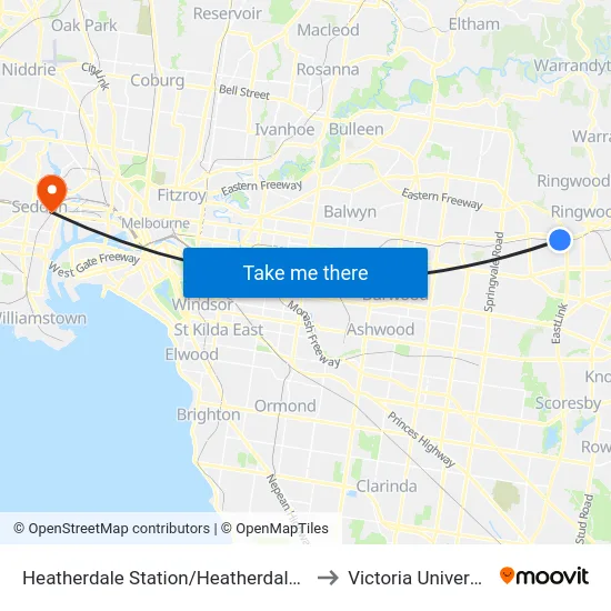 Heatherdale Station/Heatherdale Rd to Victoria University map