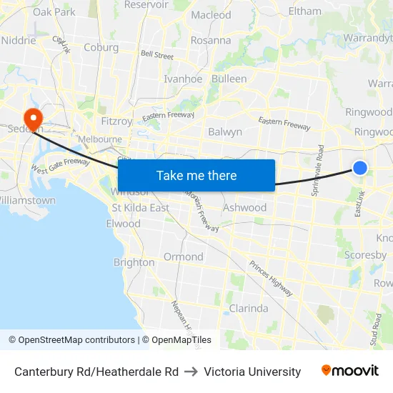 Canterbury Rd/Heatherdale Rd to Victoria University map