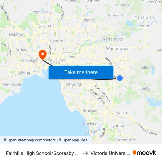 Fairhills High School/Scoresby Rd to Victoria University map